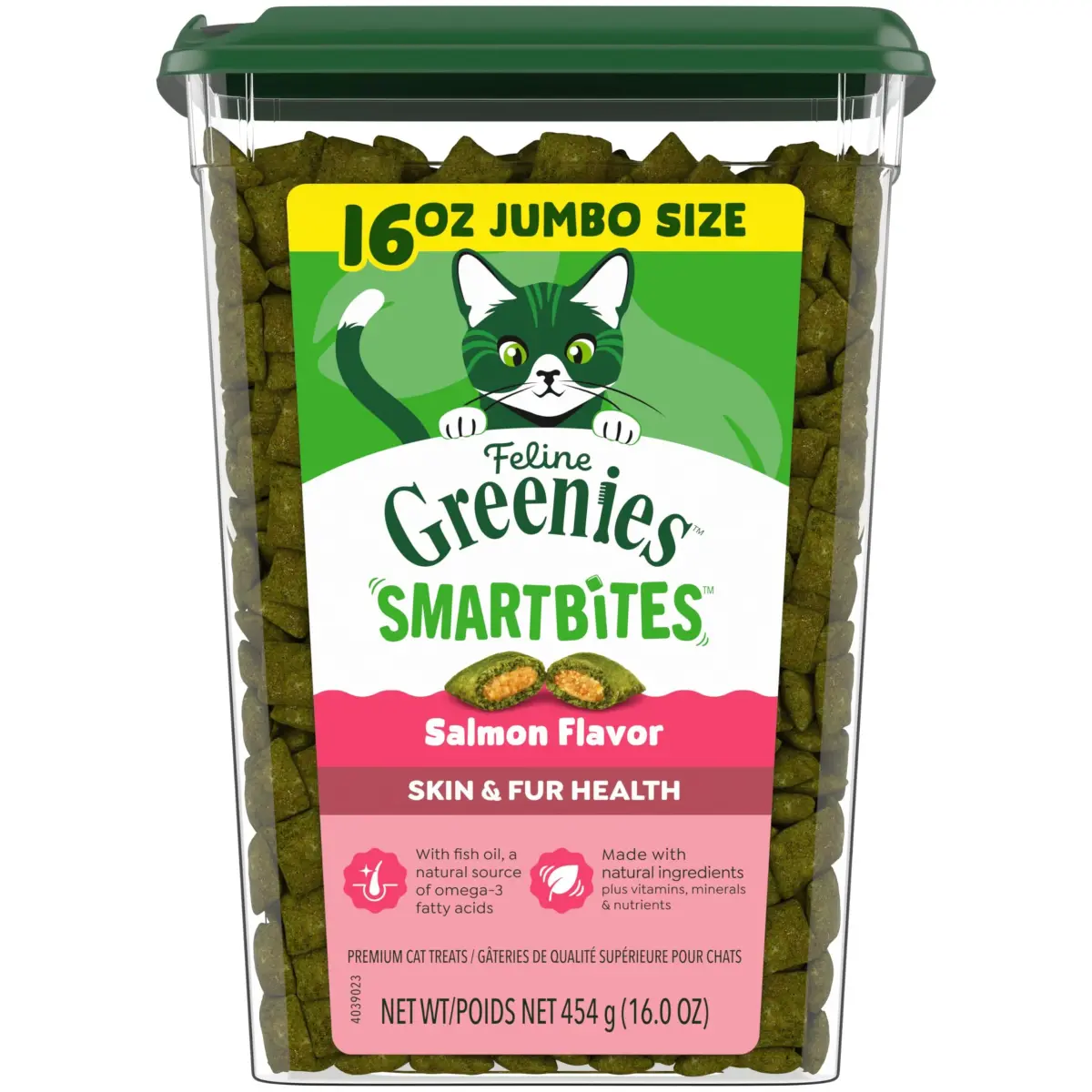 Greenies Feline Smartbites Skin & Fur Health Cat Treats, Salmon Flavor, 1 Pound Bag - main product image