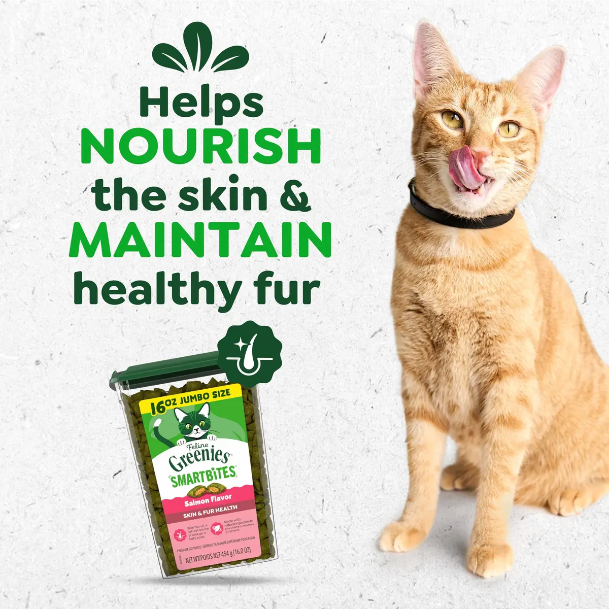 Greenies Feline Smartbites Skin & Fur Health Cat Treats, Salmon, 16 oz | Omega-3 & Flaxseed Support Skin & Coat - view 2