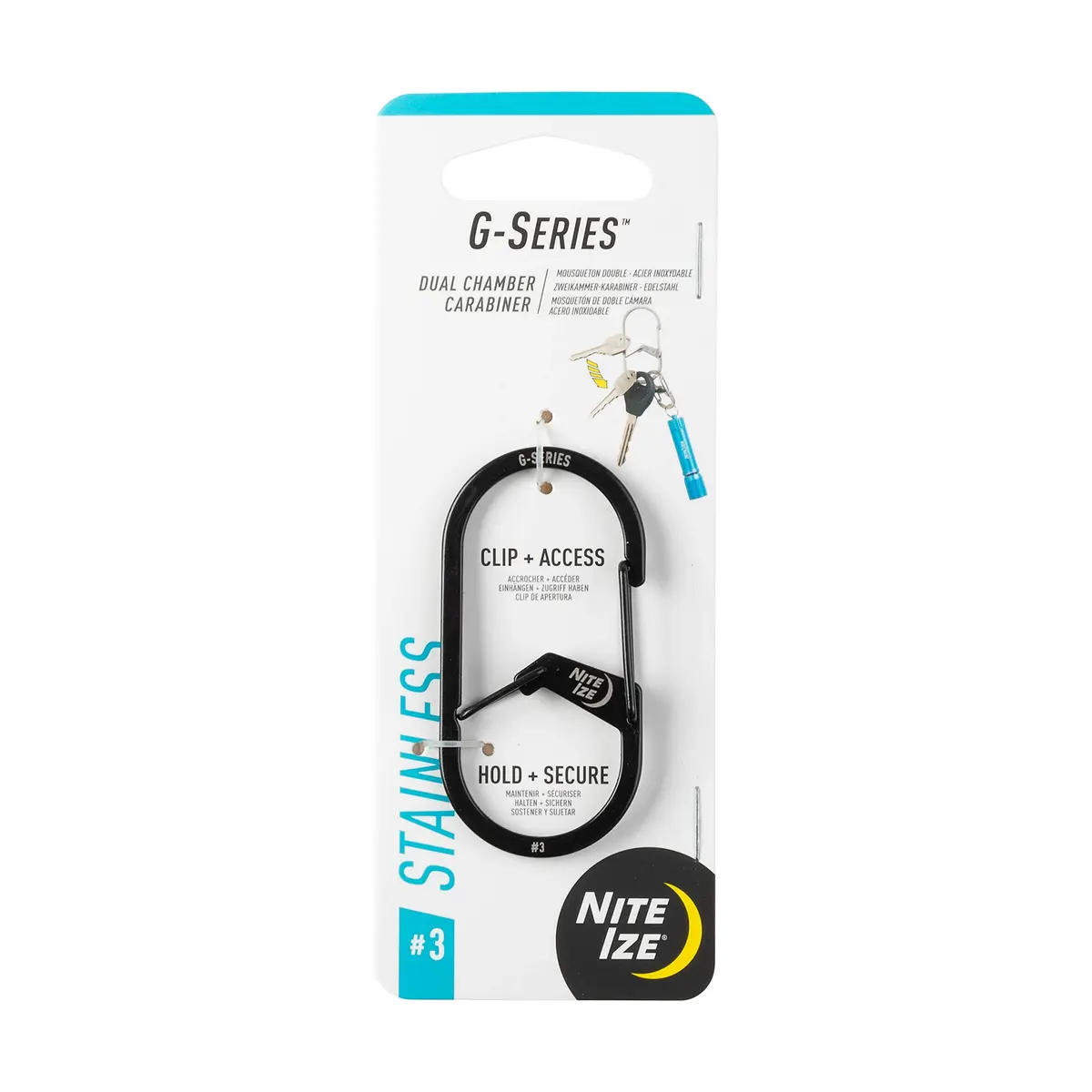Nite IZE GS3-01-R6 G-Series Dual Chamber Carabiner, Size #3 1-Pack, Black - main product image