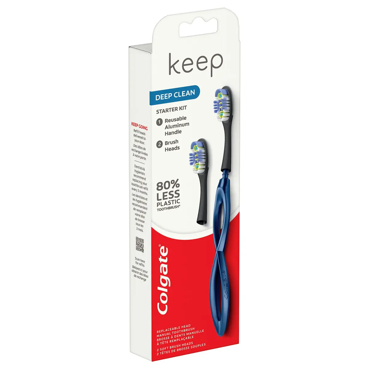 Colgate Keep Soft Manual Toothbrush with 2 Floss-Tip Brush Heads, Navy | Reusable Aluminum Handle - view 4