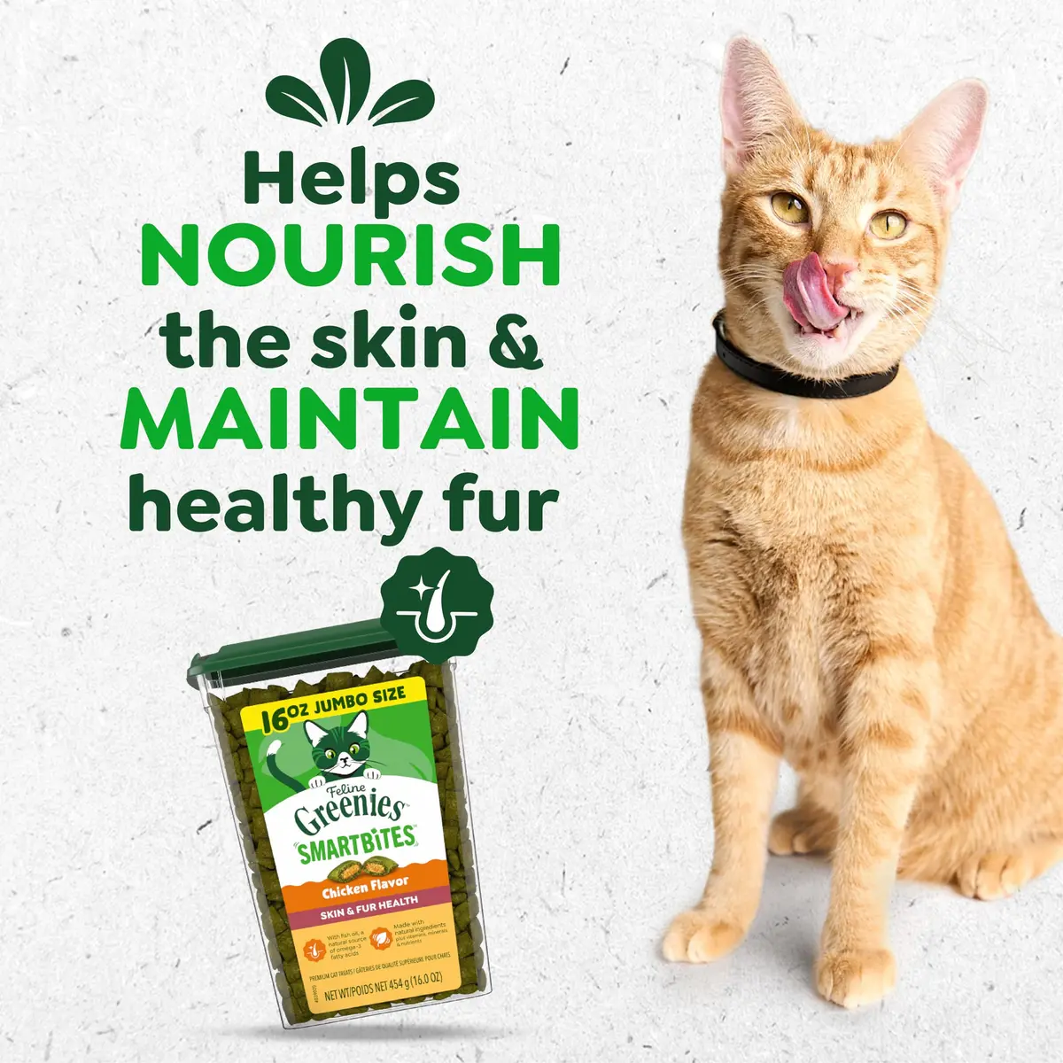 Greenies Cat Treats, Feline Smartbites, Skin & Fur Health, 16 oz. Tub | Crunchy & Soft Chicken Flavor for Healthy Skin & Fur - view 2