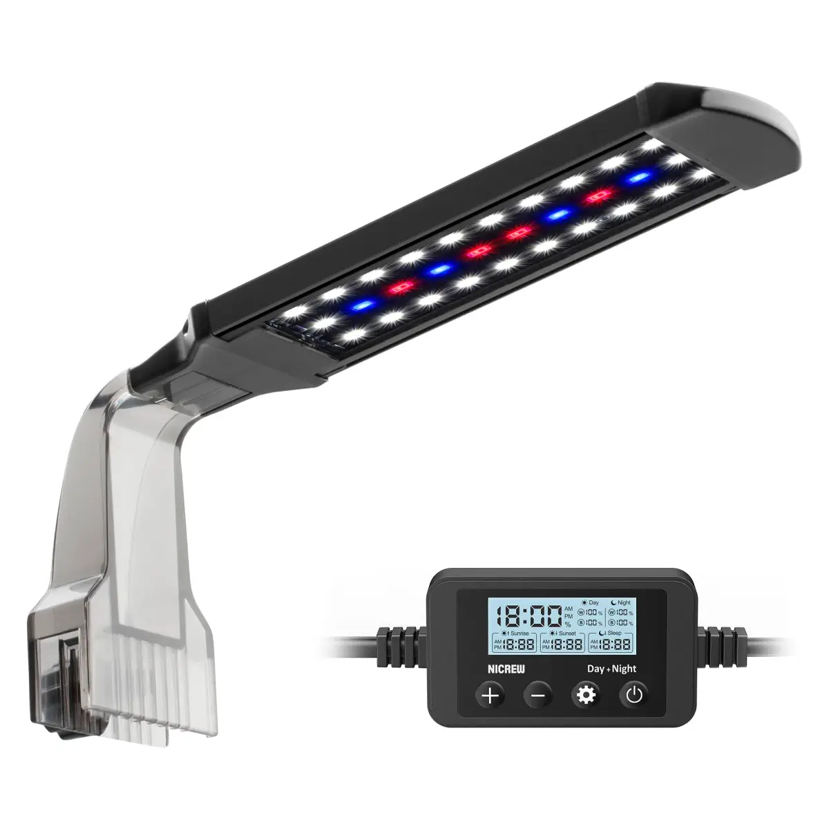 NICREW Clip-on Aquarium Light for Planted Tanks, 10W Full Spectrum LED with Timer & Remote, 21.2cm (8.3in) Black - main product image