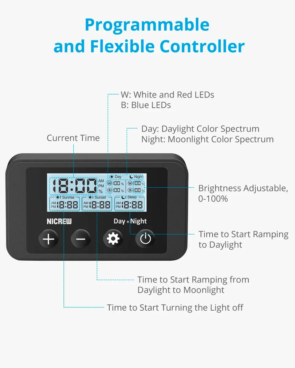 NICREW Clip-on Aquarium Light for Planted Tanks, 10W Full Spectrum LED with Timer & Remote, 21.2cm (8.3in) Black - view 7