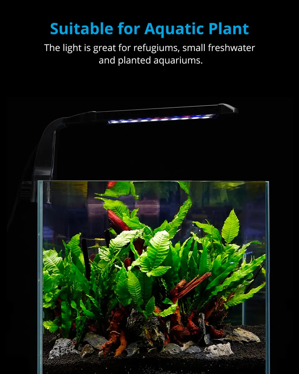 NICREW Clip-on Aquarium Light for Planted Tanks, 10W Full Spectrum LED with Timer & Remote, 21.2cm (8.3in) Black - view 2