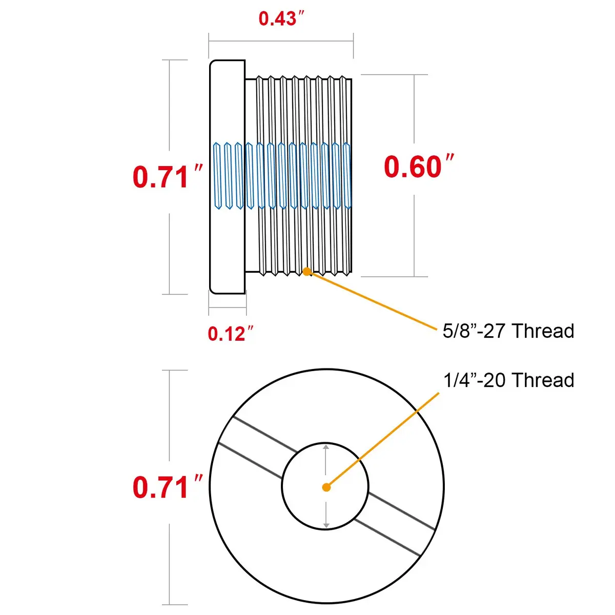 Anwenk Mic Stand Adapter 5/8 to 1/4 | Nickel Brass Male to Female Mic Screw Adapter - view 3