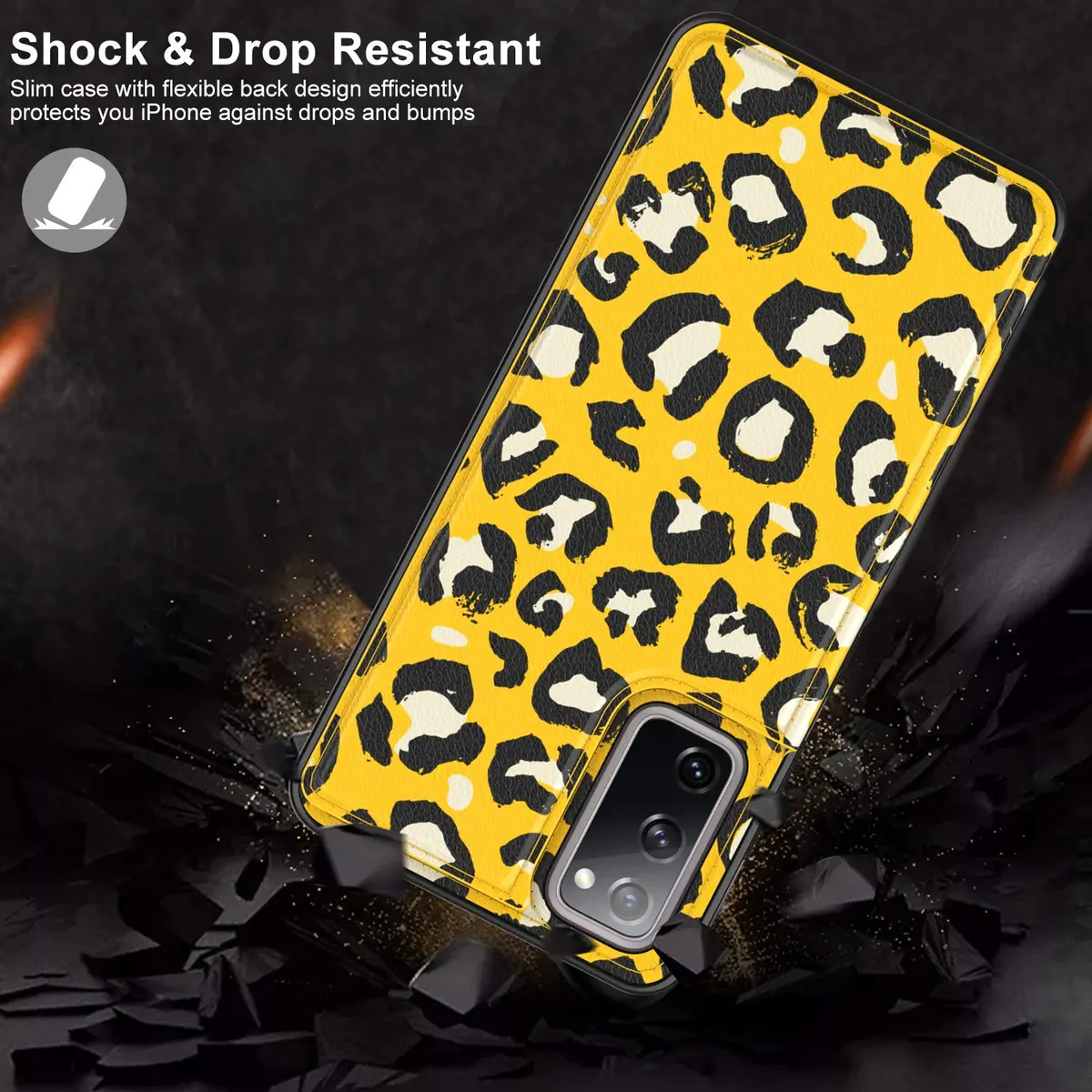 LETO Nice Yellow Leopard Flip Folio Leather Wallet Case for Samsung Galaxy S20 FE | Card Slots & Kickstand - view 5