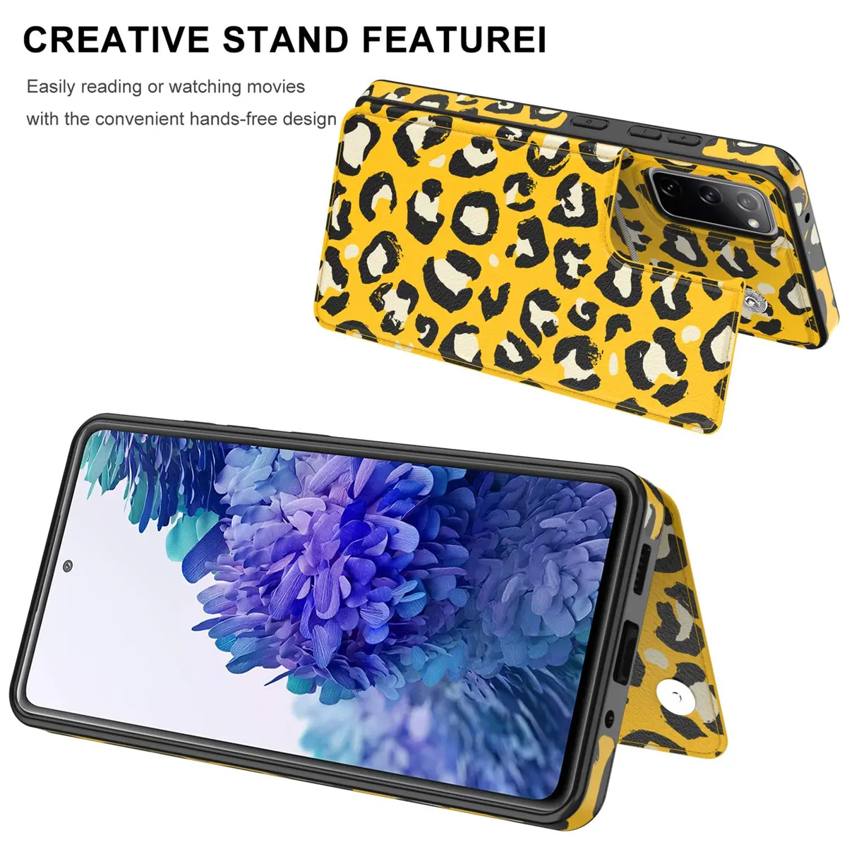 LETO Nice Yellow Leopard Flip Folio Leather Wallet Case for Samsung Galaxy S20 FE | Card Slots & Kickstand - view 4