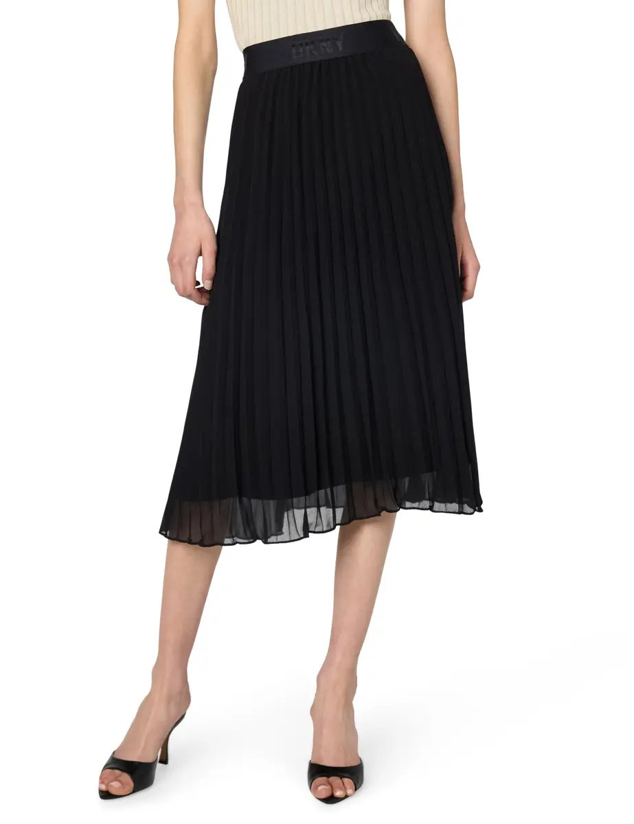 DKNY Womens Pull on Midi Pleated Skirt Black Large | Classic & Elegant (70-120 chars) - main product image