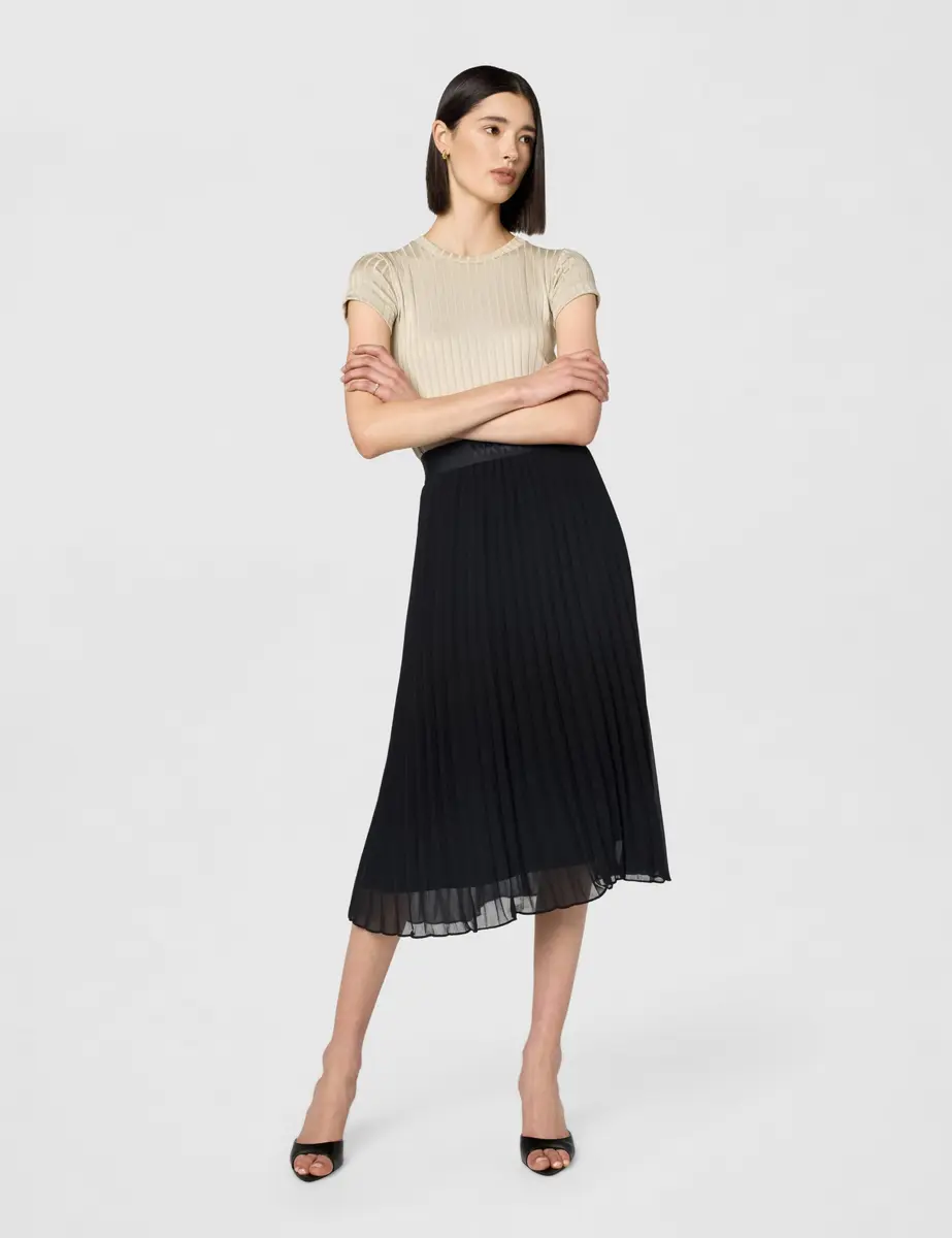 DKNY Womens Pull on Midi Pleated Skirt Black Large | Classic & Elegant (70-120 chars) - view 6