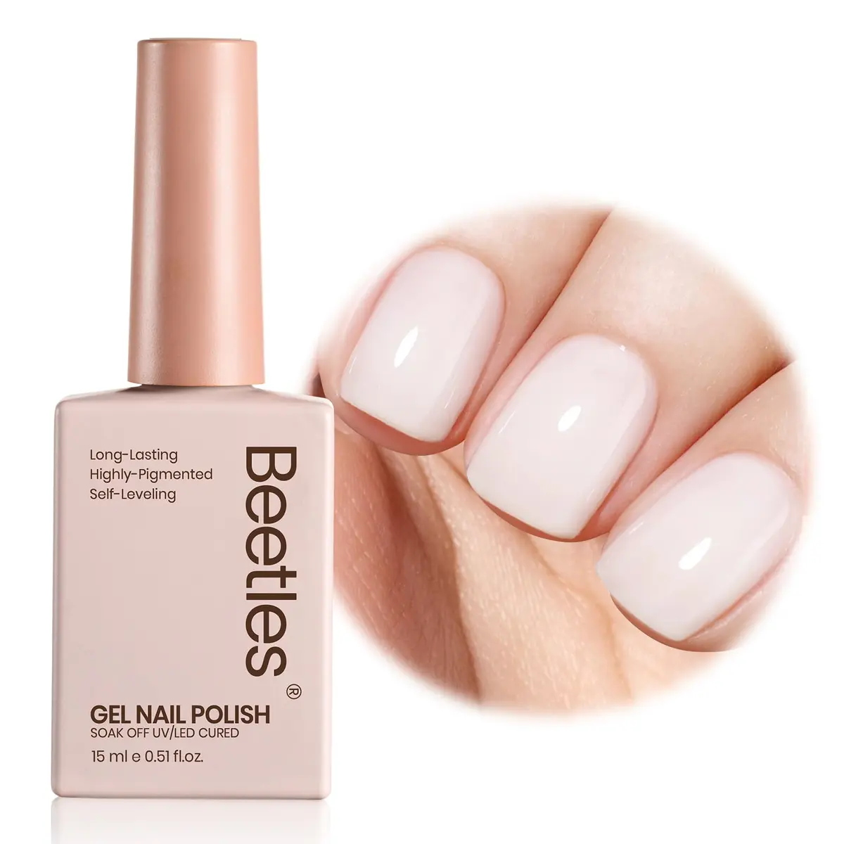 Beetles Milky White Gel Nail Polish 15ml (0.51 fl oz) | Toxin-Free Jelly Nude Color for Natural Nails - main product image