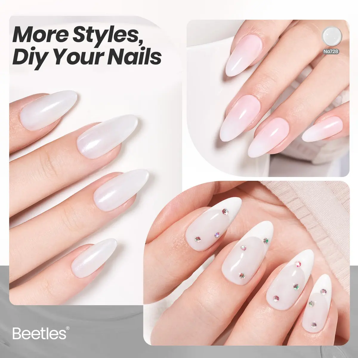 Beetles Milky White Gel Nail Polish 15ml (0.51 fl oz) | Toxin-Free Jelly Nude Color for Natural Nails - view 6