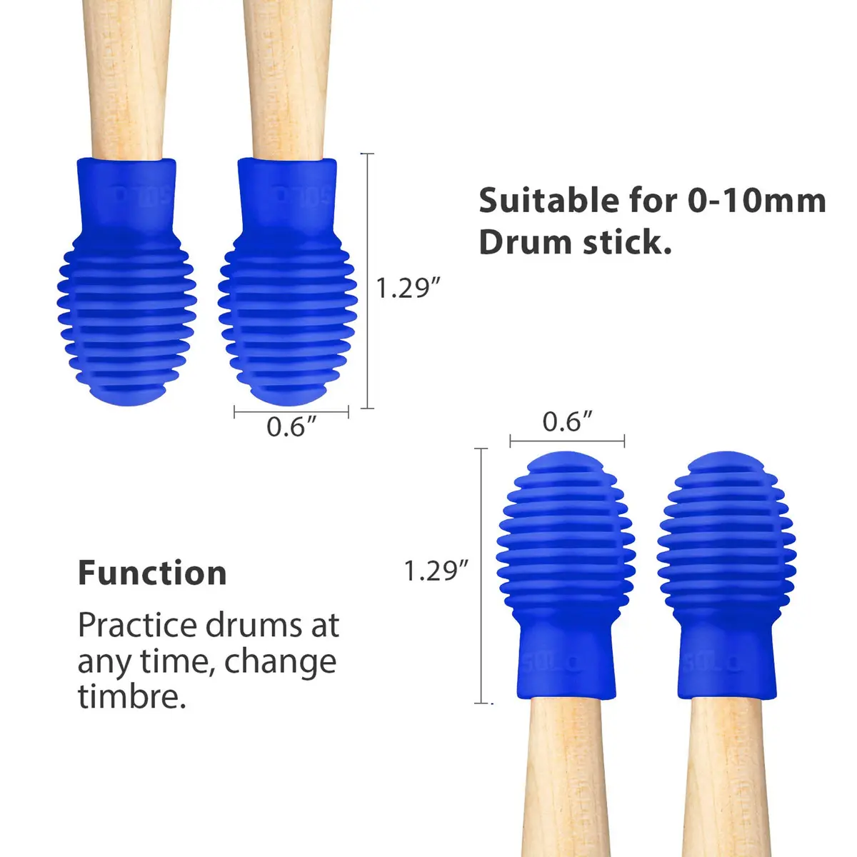 Frienda Silicone Drumstick Dampeners 4 pcs Blue | Noise-Reducing Practice Tips for Drummers - view 2