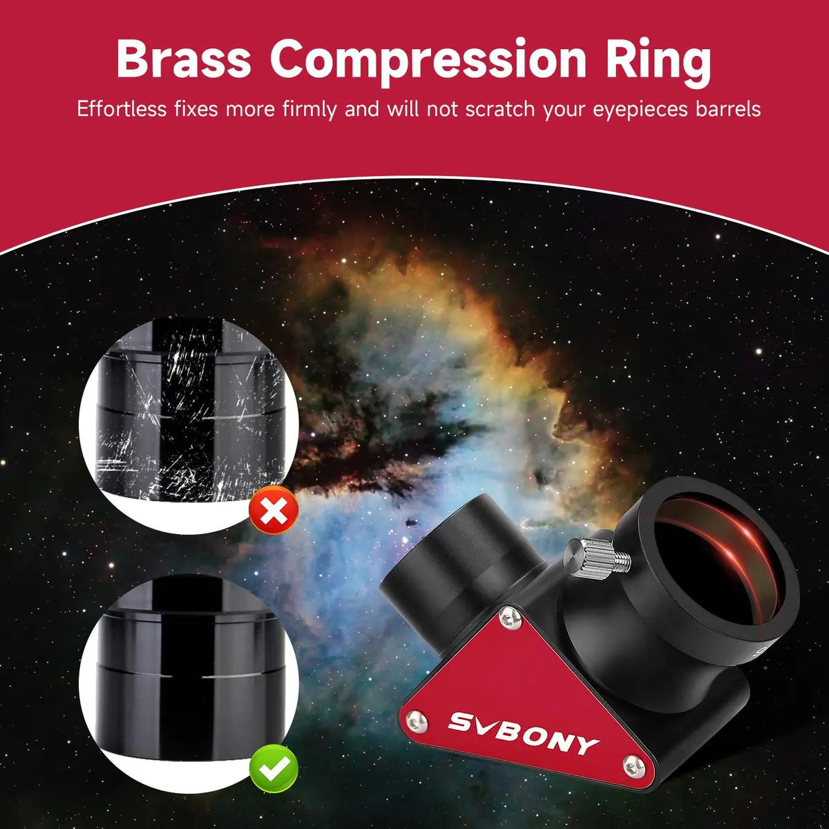 SVBONY SV188P Telescope Diagonal 1.25" 90 Degree Mirror 99% Reflectivity | Upright Image, Brass Compression Ring - view 5