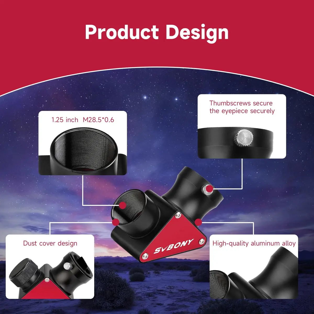 SVBONY SV188P Telescope Diagonal 1.25" 90 Degree Mirror 99% Reflectivity | Upright Image, Brass Compression Ring - view 6