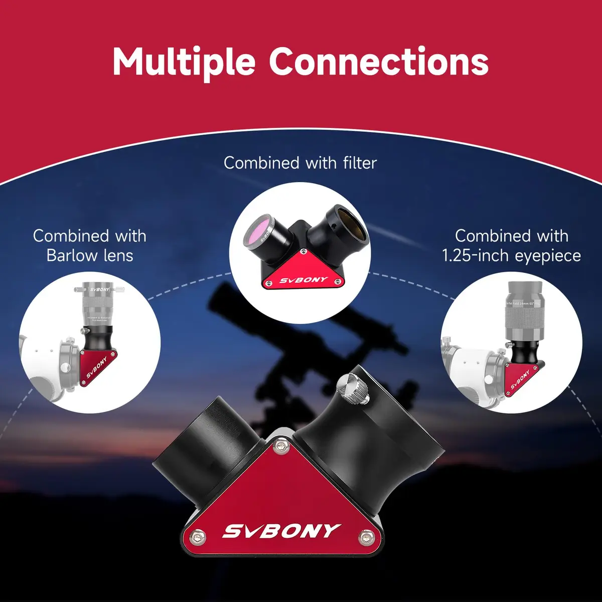 SVBONY SV188P Telescope Diagonal 1.25" 90 Degree Mirror 99% Reflectivity | Upright Image, Brass Compression Ring - view 8
