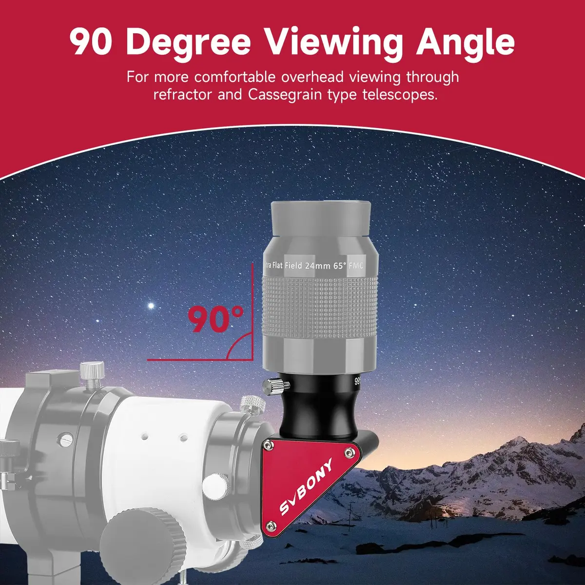 SVBONY SV188P Telescope Diagonal 1.25" 90 Degree Mirror 99% Reflectivity | Upright Image, Brass Compression Ring - view 3