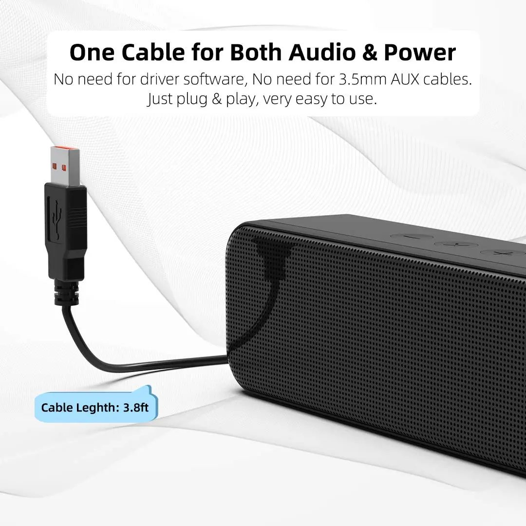 LIELONGREN USB Computer Speaker Soundbar 8W | Stereo Sound with Enhanced Bass for Desktop & Laptop - view 4