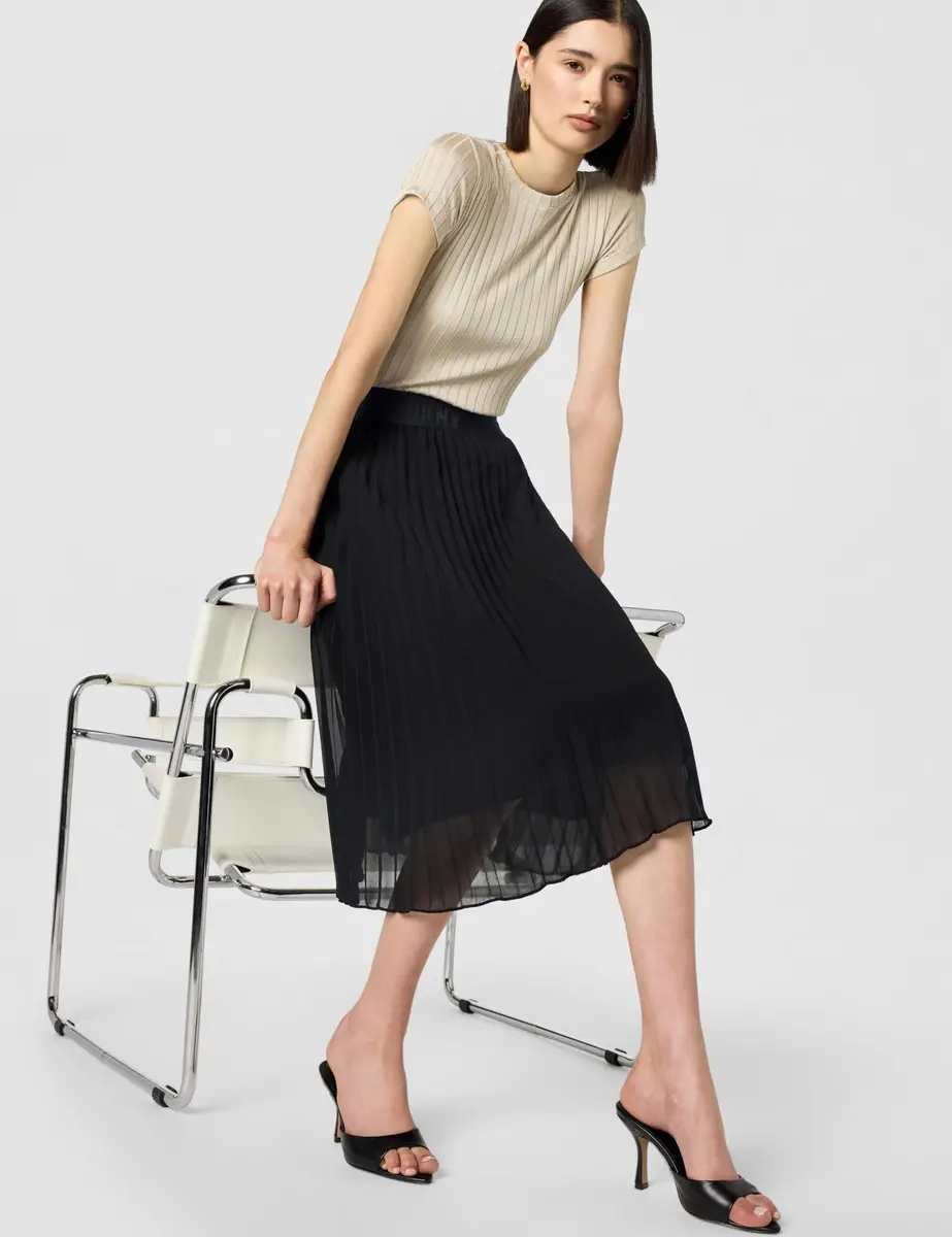 DKNY Womens Pull on Midi Pleated Skirt Black Medium | Classic & Modern Style - view 2