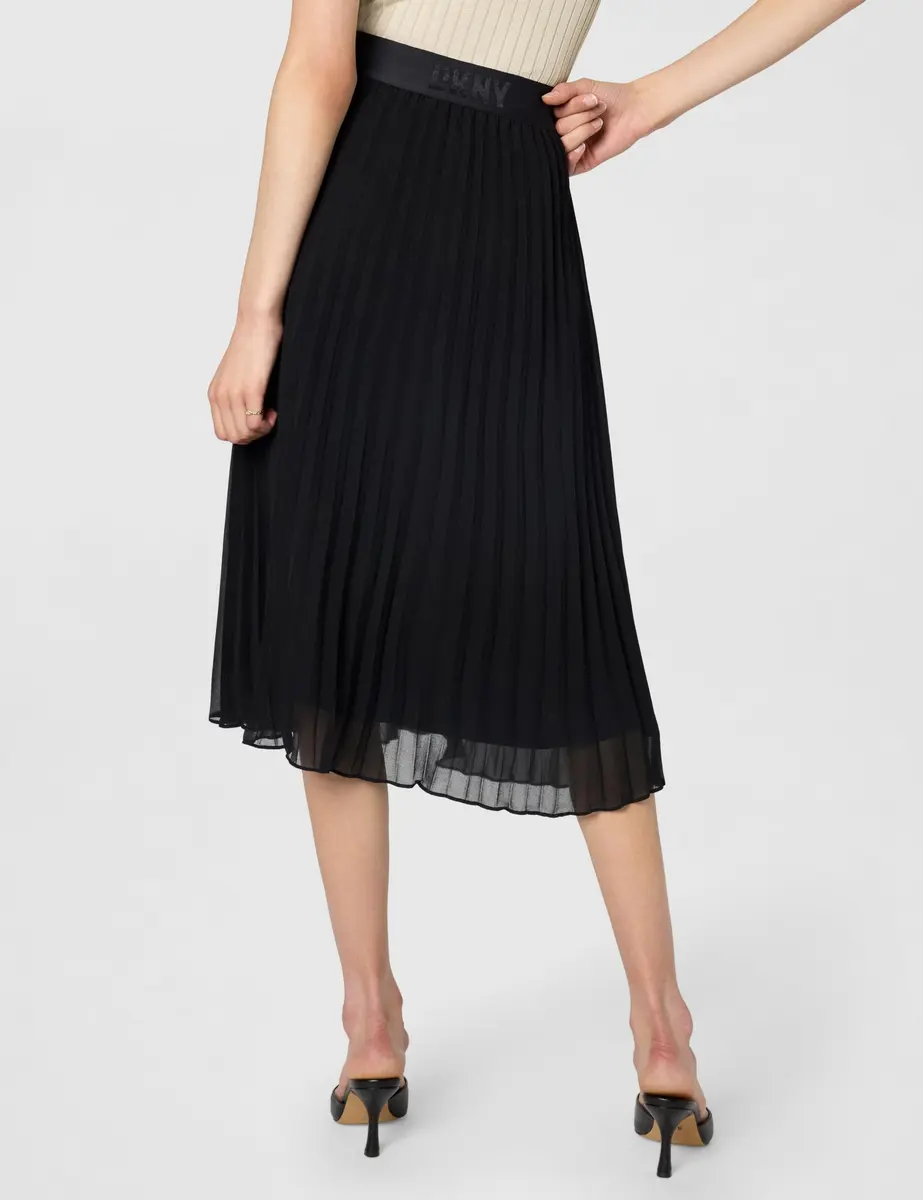 DKNY Womens Pull on Midi Pleated Skirt Black Medium | Classic & Modern Style - view 3
