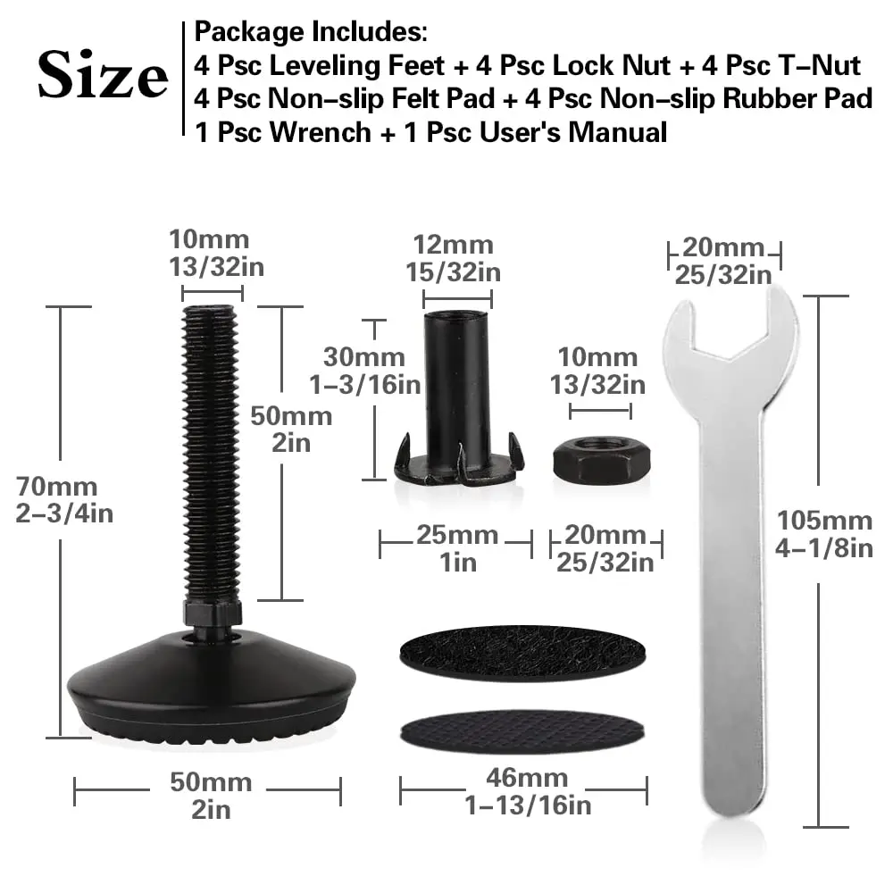 Tahikem M10 Swivel Adjustable Leveling Feet | Furniture Leveling Support, 4 pcs, Metal & Plastic, Supports 36kg - view 2
