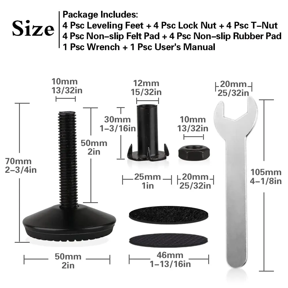 Tahikem M10 Thread Leveling Feet 4 Pack | Adjustable Furniture Feet for Home & Office - view 2
