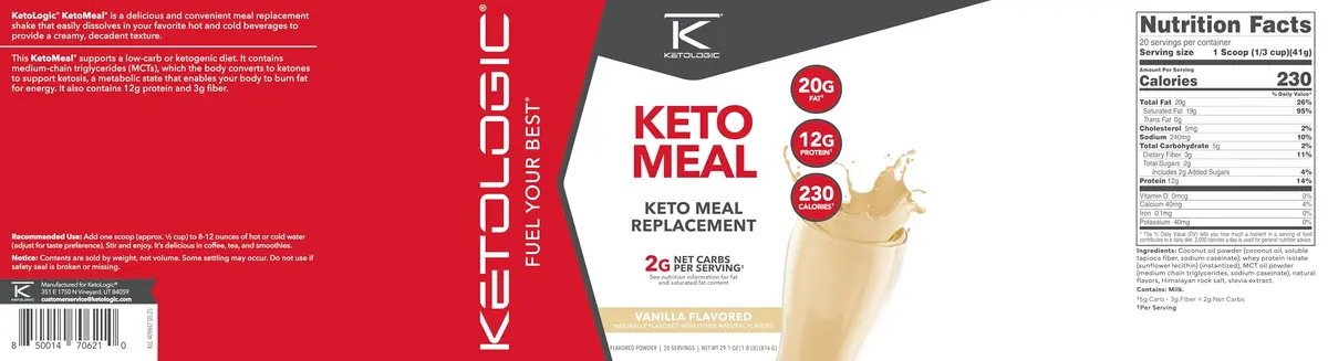 Ketologic Keto Meal Replacement Shake Powder Vanilla 29.1oz | Supports Keto & Low-Carb Diets - view 5