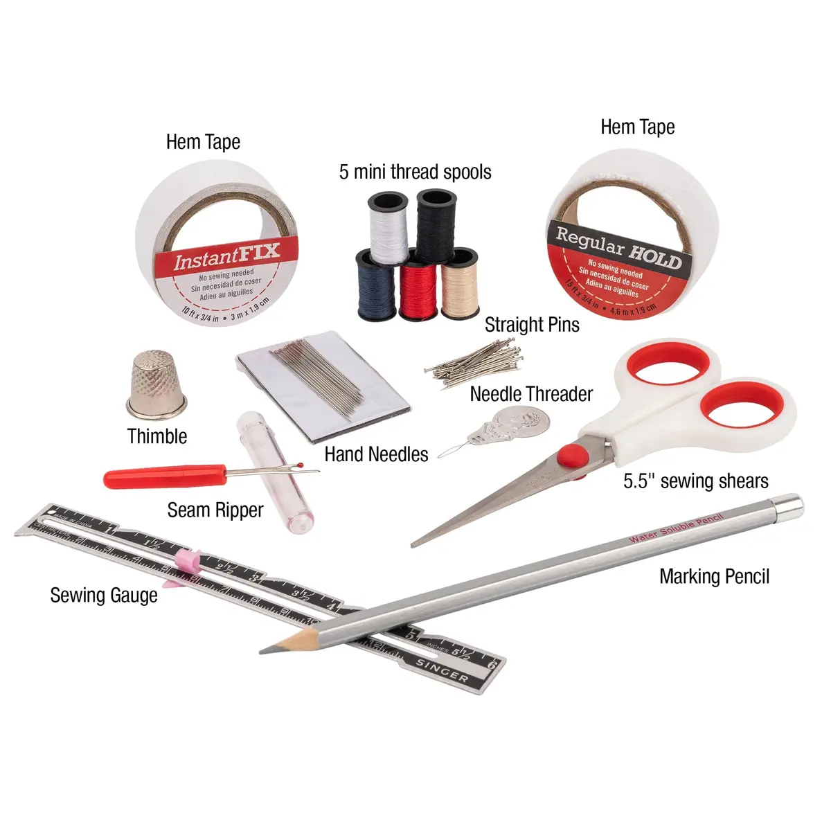 SINGER Hemming Kit with Storage Pouch – 92-piece sewing set for hemming and mending, includes hem tape, scissors, needles, pins, and marking pencil - view 3
