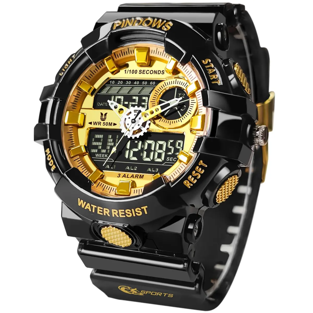 PINDOWS PDS-603 Transparent LED Backlight Men's Watch 53mm (1.89in) | Analog Digital Waterproof Tactical Sports Watch - main product image