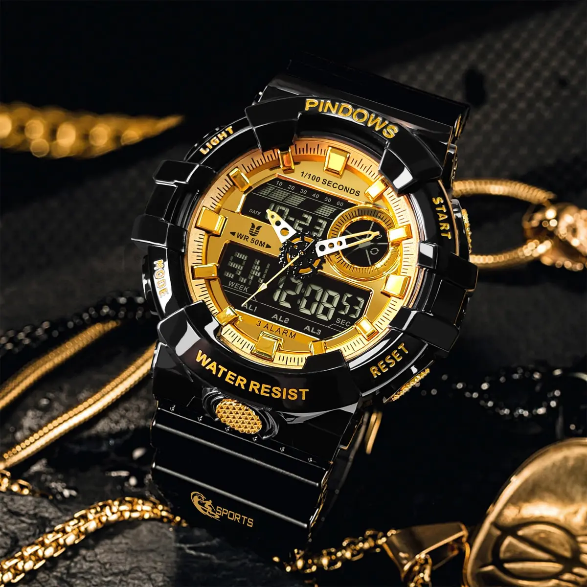 PINDOWS PDS-603 Transparent LED Backlight Men's Watch 53mm (1.89in) | Analog Digital Waterproof Tactical Sports Watch - view 3