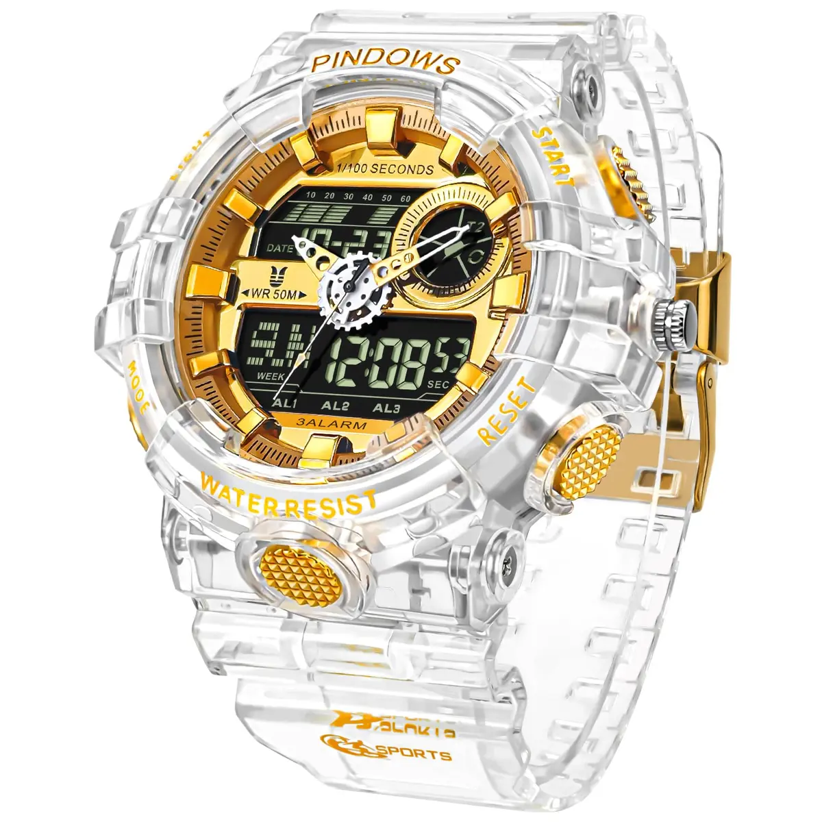 PINDOWS Men's Tactical Digital & Analog Waterproof Watch 50mm | LED Backlight, 2-Year Battery - main product image