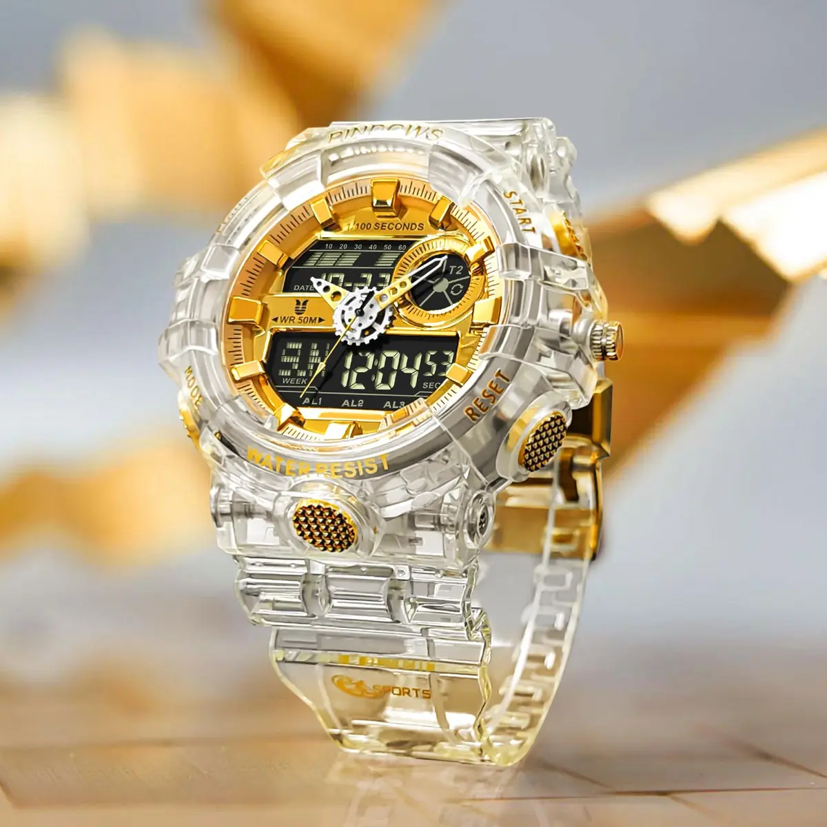 PINDOWS Men's Tactical Digital & Analog Waterproof Watch 50mm | LED Backlight, 2-Year Battery - view 3