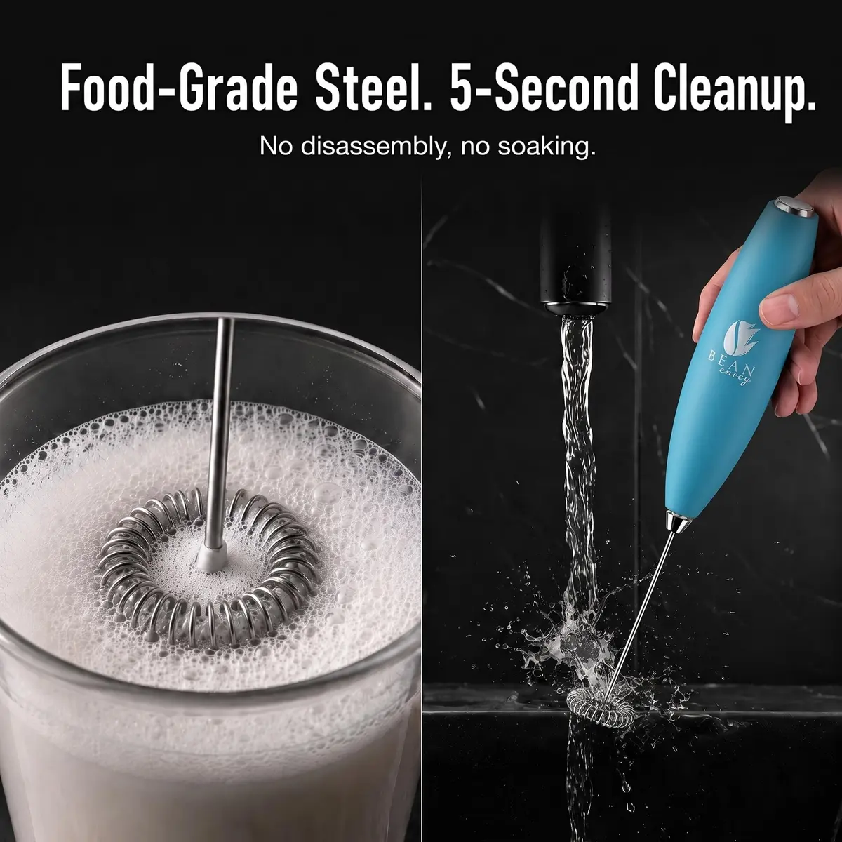 Bean Envy Milk Frother Handheld Light Blue | 19,000 RPM Foam Maker for Coffee & Hot Chocolate - view 6