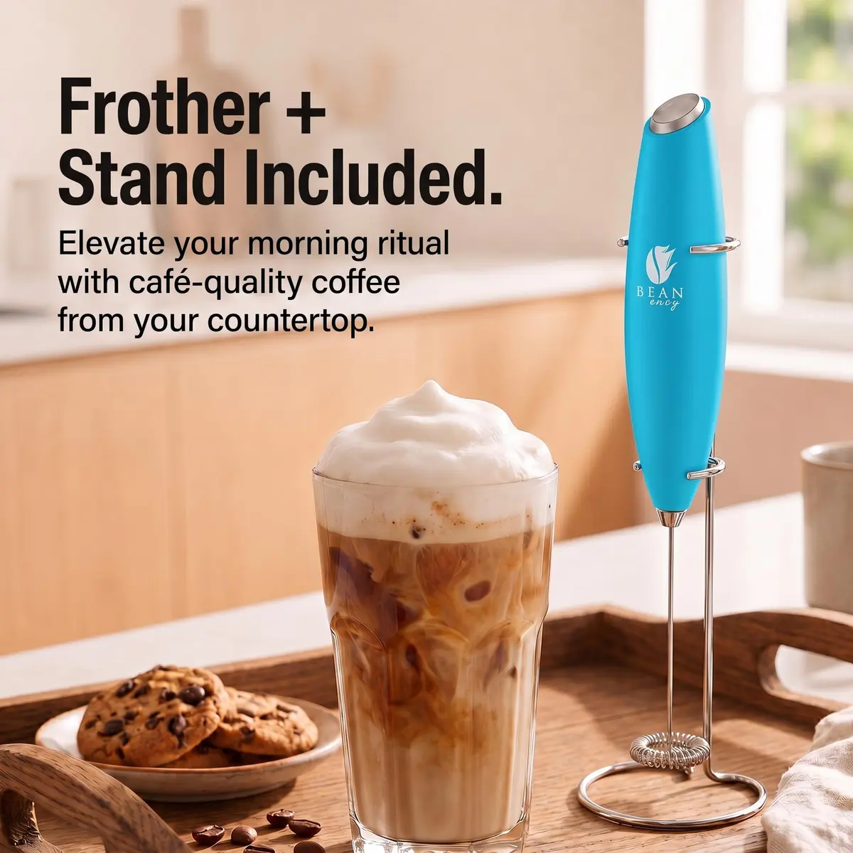 Bean Envy Milk Frother Handheld Light Blue | 19,000 RPM Foam Maker for Coffee & Hot Chocolate - view 3