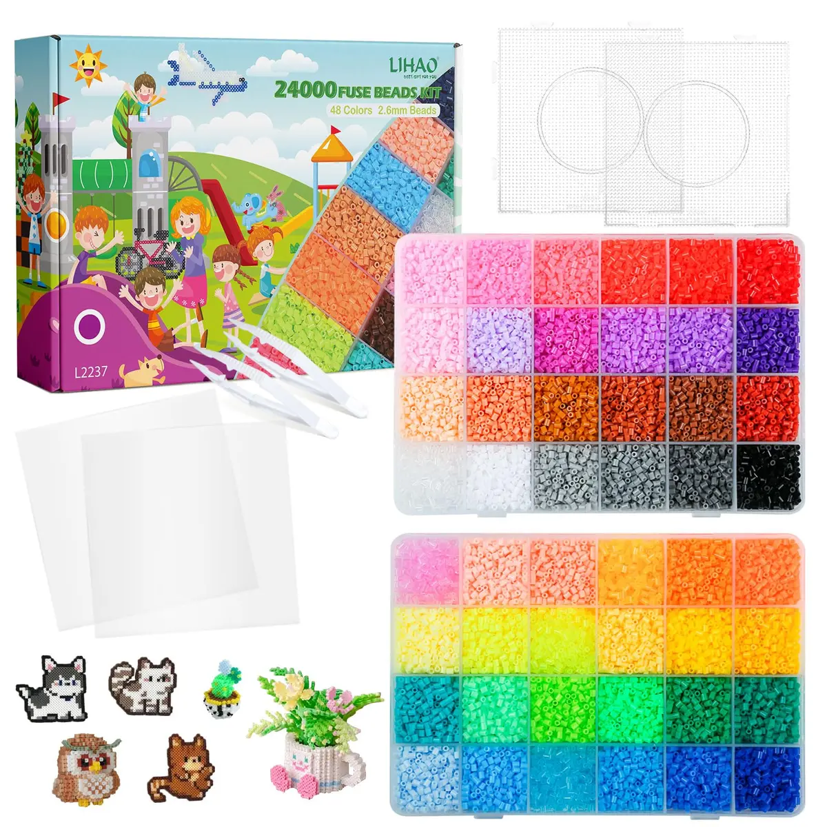 LIHAO Mini Fuse Beads Kit 24,000 Beads (2.6mm) | 48 Colors for Pixel Art & Craft Projects - main product image
