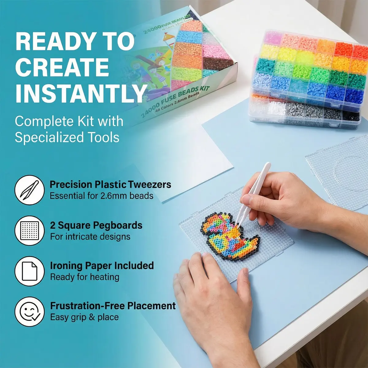 LIHAO Mini Fuse Beads Kit 24,000 Beads (2.6mm) | 48 Colors for Pixel Art & Craft Projects - view 5