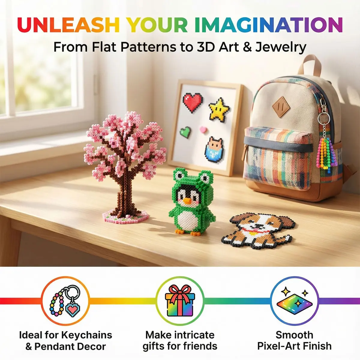 LIHAO Mini Fuse Beads Kit 24,000 Beads (2.6mm) | 48 Colors for Pixel Art & Craft Projects - view 6