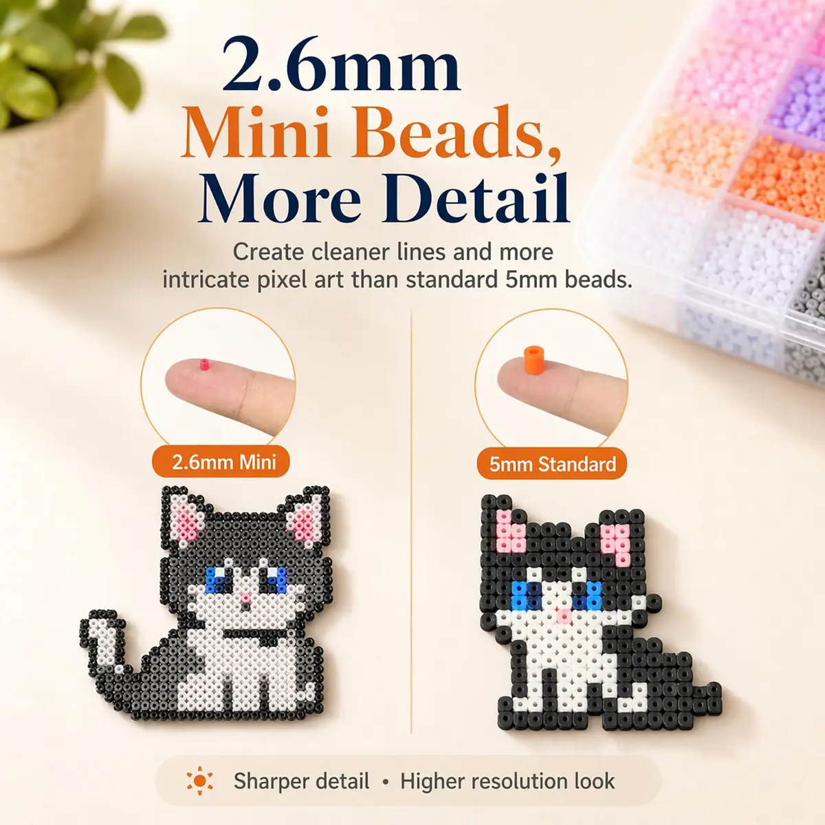 LIHAO Mini Fuse Beads Kit 24,000 Beads (2.6mm) | 48 Colors for Pixel Art & Craft Projects - view 2