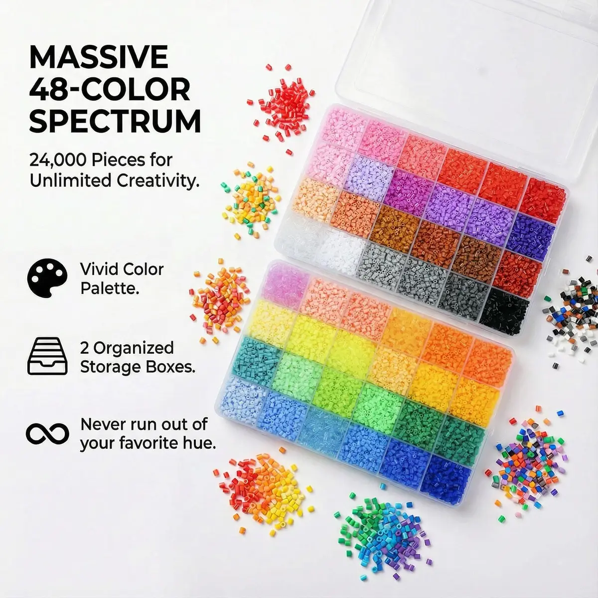LIHAO Mini Fuse Beads Kit 24,000 Beads (2.6mm) | 48 Colors for Pixel Art & Craft Projects - view 3