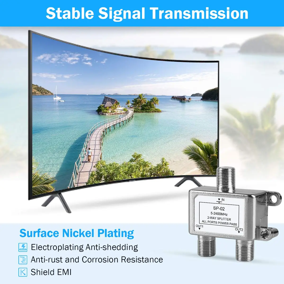 NEWCARE 2-Way Coaxial Cable Splitter for MoCA 5-2400MHz RG6 Compatible | Distributes digital signals efficiently - view 4