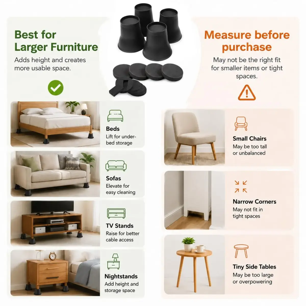 BTSD-home 6 Inch Round Bed Risers (4 Pack) | Heavy Duty Furniture Lifts for Underbed Storage - view 5