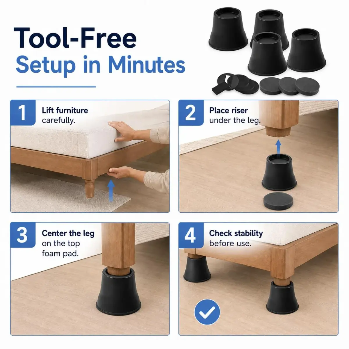 BTSD-home 6 Inch Round Bed Risers (4 Pack) | Heavy Duty Furniture Lifts for Underbed Storage - view 8