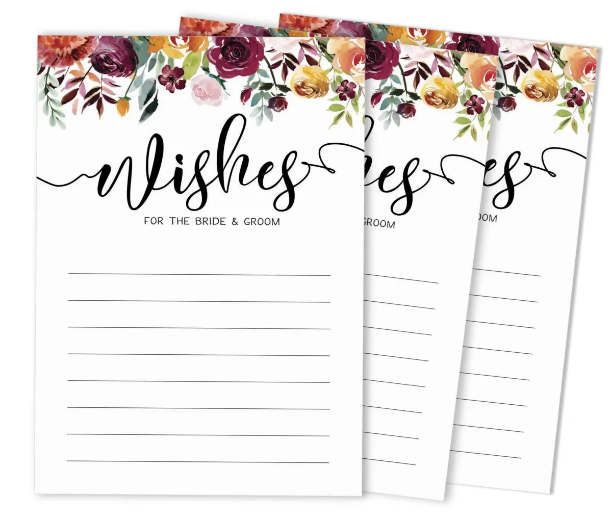 Inkdotpot Classic Floral Wedding Advice Cards for Bride & Groom, Mr and Mrs Guestbook Alternative, 50 Count, 5x7 Inches - main product image