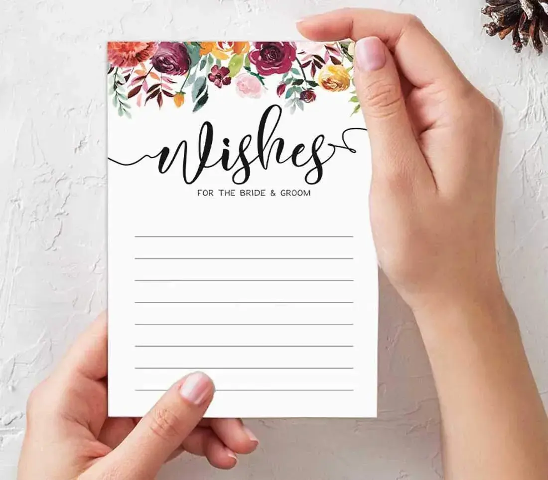 Inkdotpot Classic Floral Wedding Advice Cards for Bride & Groom, Mr and Mrs Guestbook Alternative, 50 Count, 5x7 Inches - view 5