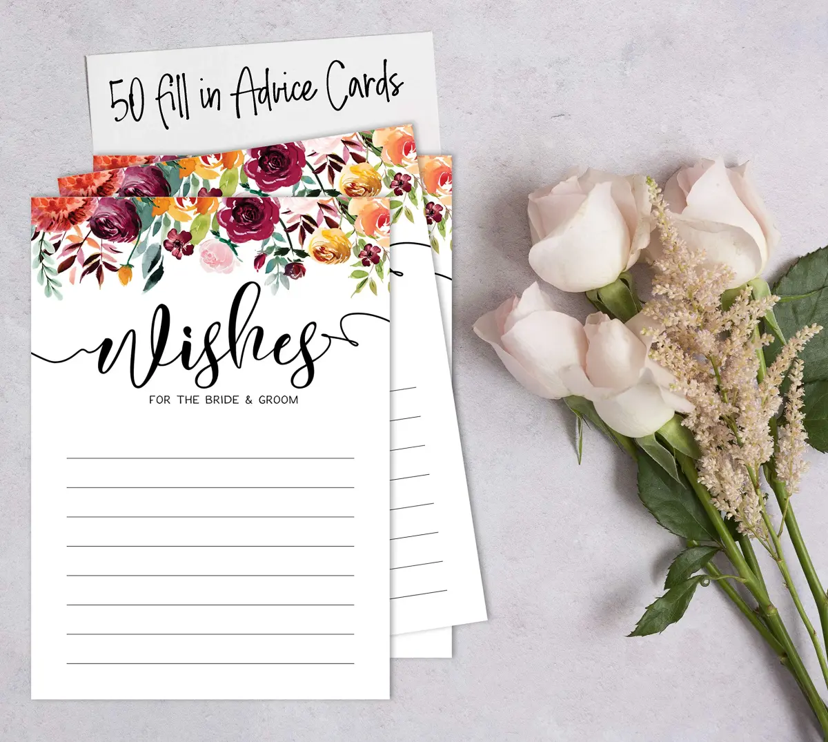 Inkdotpot Classic Floral Wedding Advice Cards for Bride & Groom, Mr and Mrs Guestbook Alternative, 50 Count, 5x7 Inches - view 6