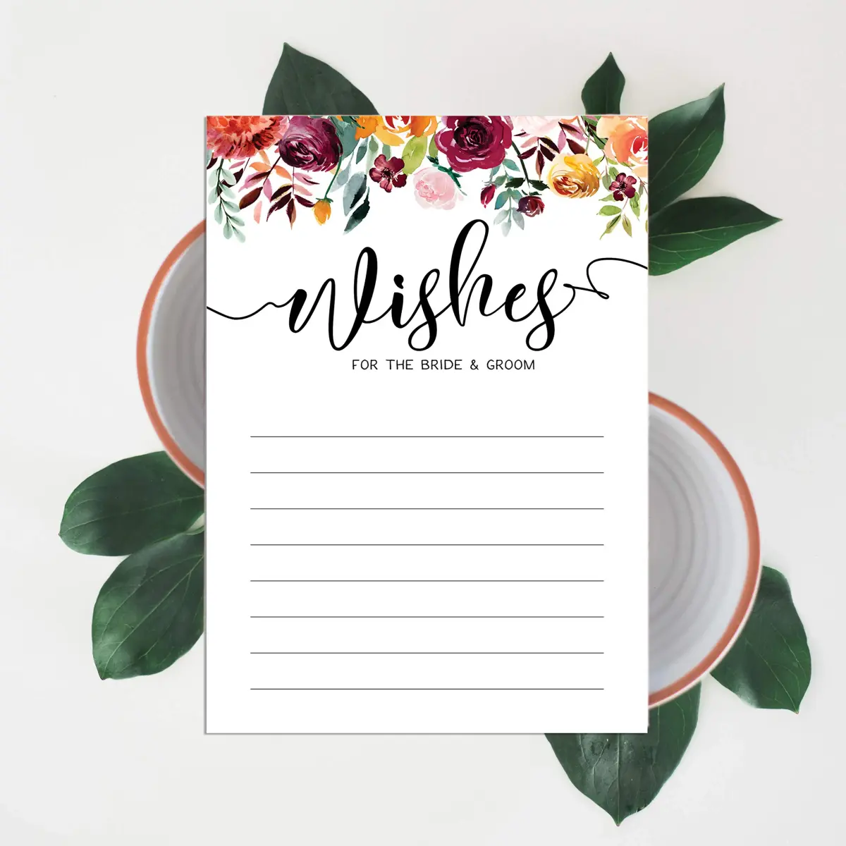 Inkdotpot Classic Floral Wedding Advice Cards for Bride & Groom, Mr and Mrs Guestbook Alternative, 50 Count, 5x7 Inches - view 7
