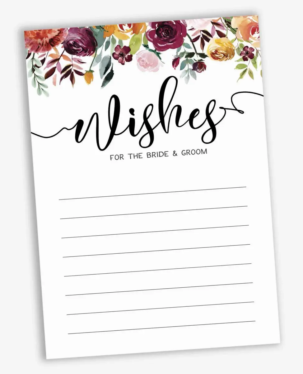 Inkdotpot Classic Floral Wedding Advice Cards for Bride & Groom, Mr and Mrs Guestbook Alternative, 50 Count, 5x7 Inches - view 2