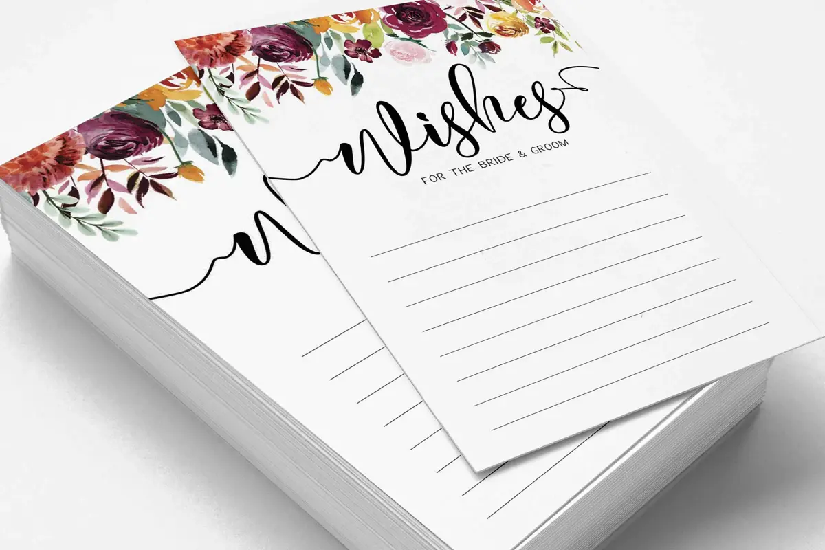 Inkdotpot Classic Floral Wedding Advice Cards for Bride & Groom, Mr and Mrs Guestbook Alternative, 50 Count, 5x7 Inches - view 3