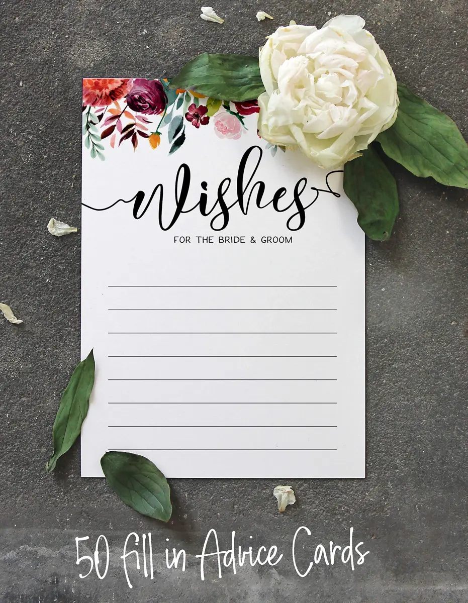 Inkdotpot Classic Floral Wedding Advice Cards for Bride & Groom, Mr and Mrs Guestbook Alternative, 50 Count, 5x7 Inches - view 4