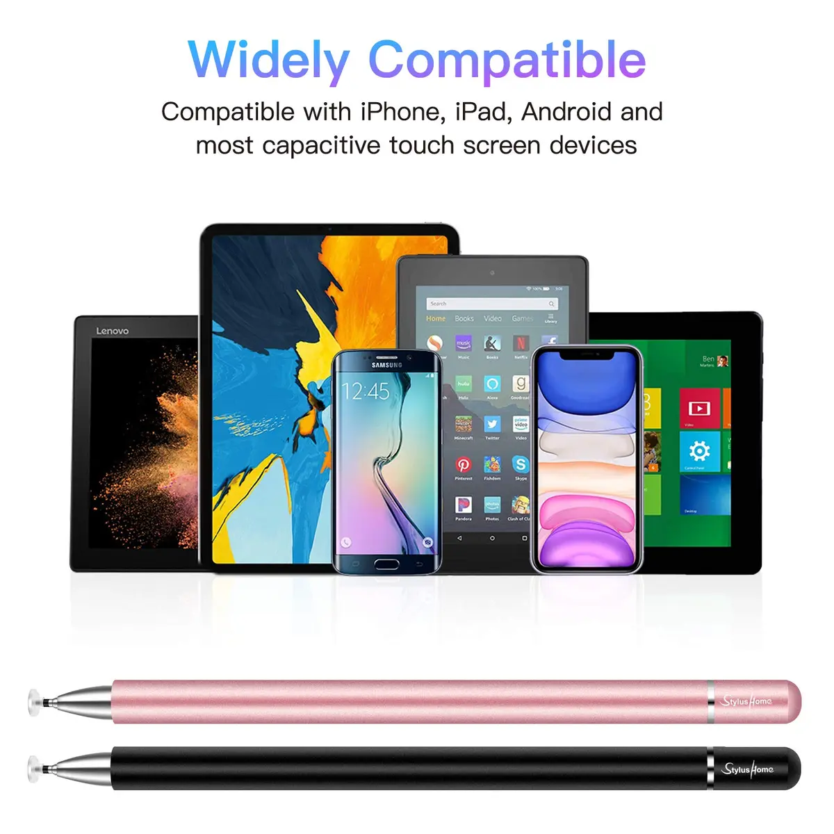 STYLUSHOME Universal Stylus Pen for iPad iPhone Android, 2 Pcs Stylus Pens with Disc & Fiber Tips (Black/Rose Gold) - view 6