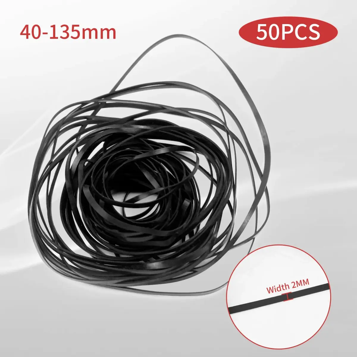 TEANTECH Cassette Recorder Rubber Belts 2mm Width, 40-135mm Mix (50PCS) | Drive Belts for Cassette Player Repair - view 2